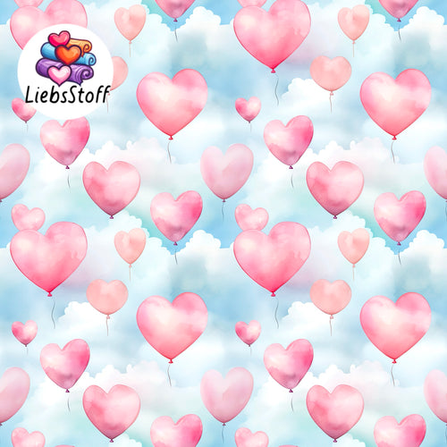 Meterware Kinderstoff Pink watercolor Ballon Herzchen Herz Baby