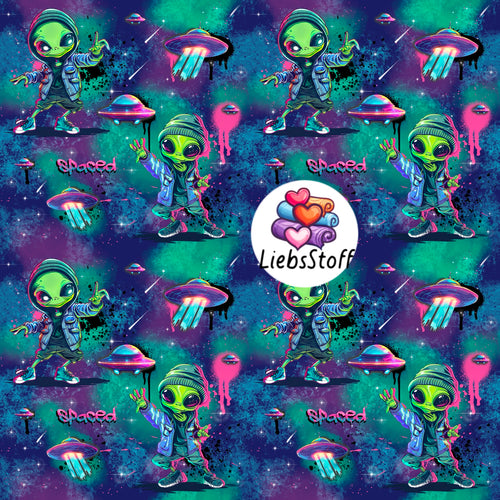 Meterware Stoff Alien spaced ufo Jungen