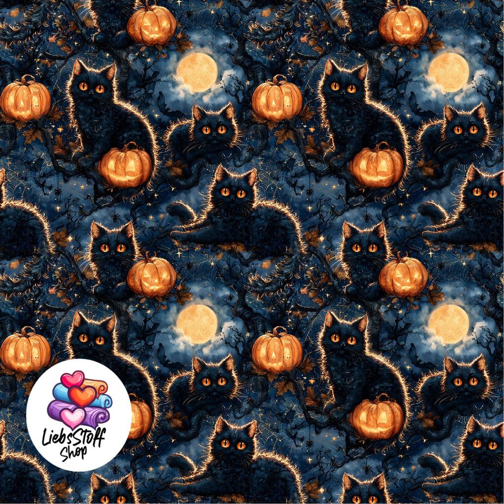 Meterware Stoff Schwarze Katze Halloween