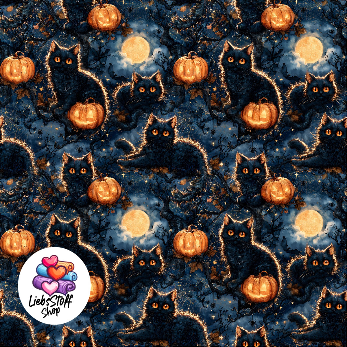 Meterware Stoff Schwarze Katze Halloween