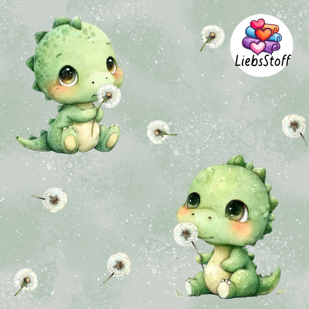 Meterware Stoff Kleiner Dino mit Pusteblume Farbauswahl