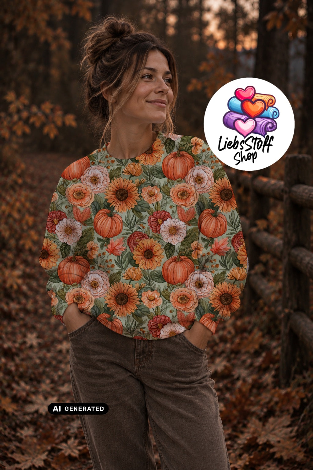 Meterware Stoff Kürbis mit Blumen