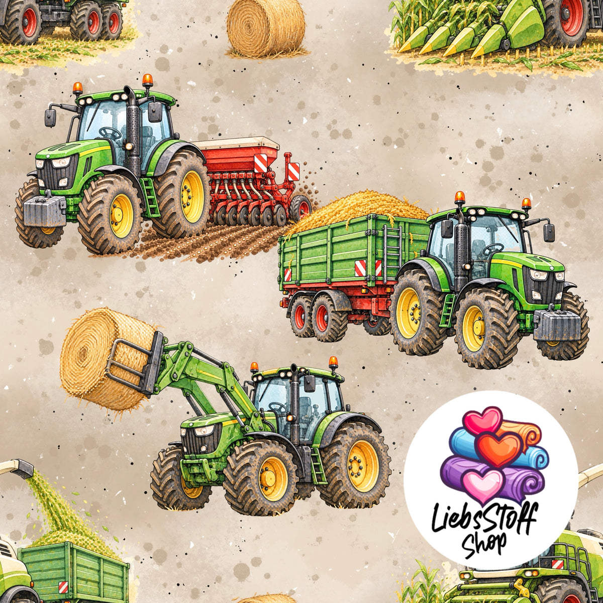 Meterware Stoff Landwirtschaft Fahrzeuge Farbauswahl