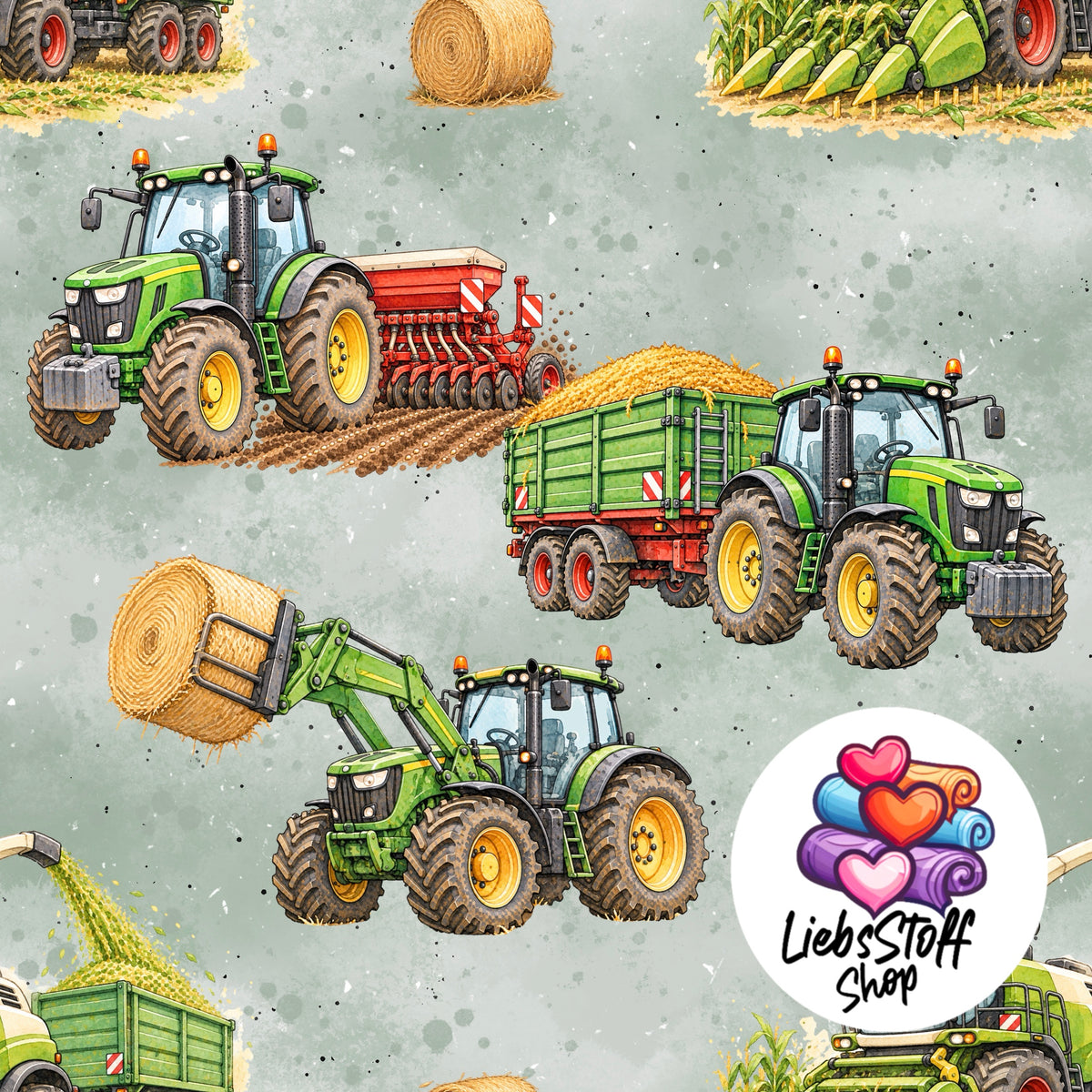 Meterware Stoff Landwirtschaft Fahrzeuge Farbauswahl