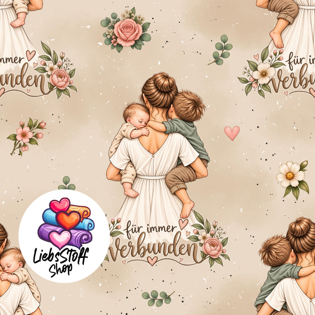 Meterware Stoff Mama mit Sohn und Baby Farbauswahl