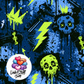 Meterware Stoff Cool Blau Neon Totenkopf Graffiti