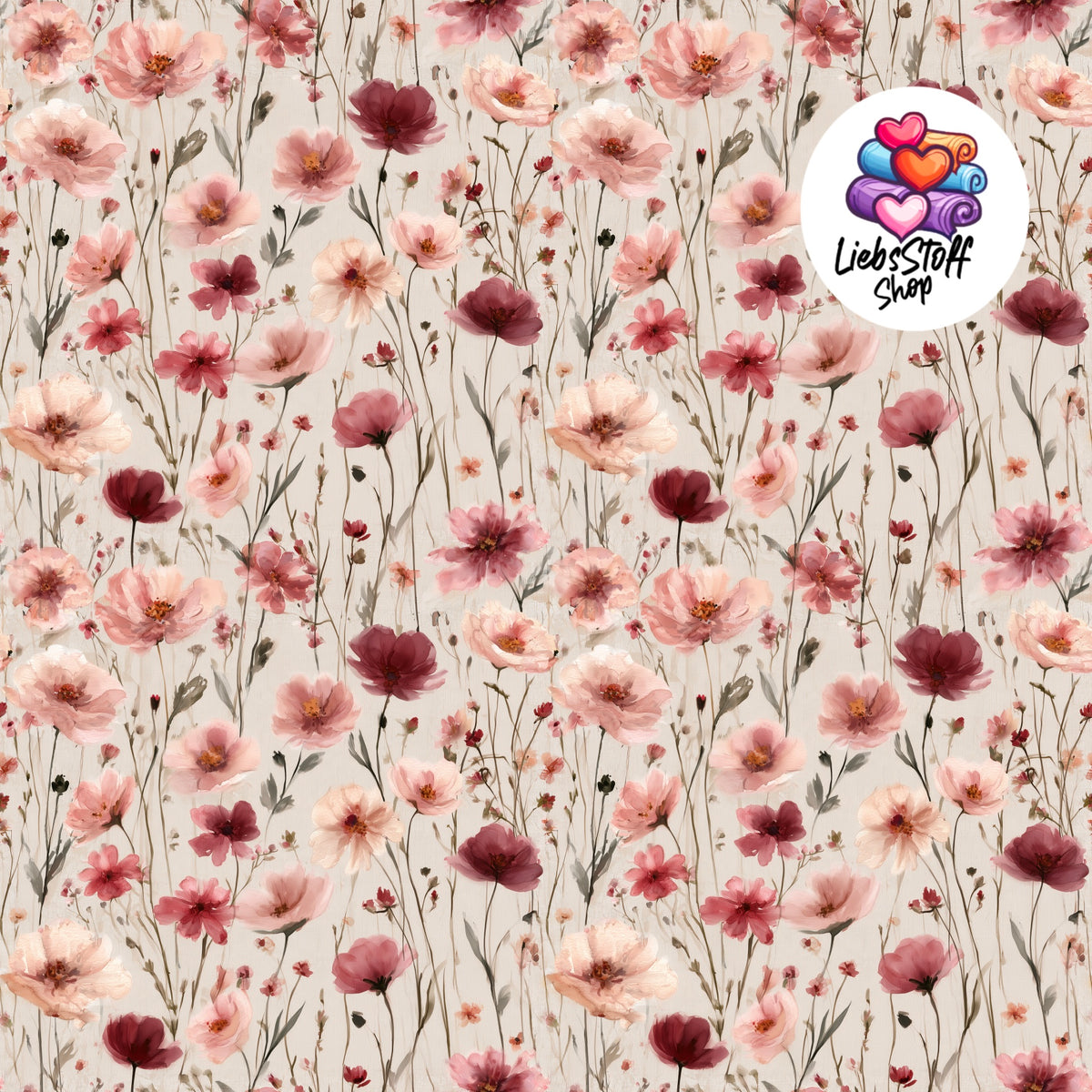Meterware Stoff Pink Rosa Blumen Grau