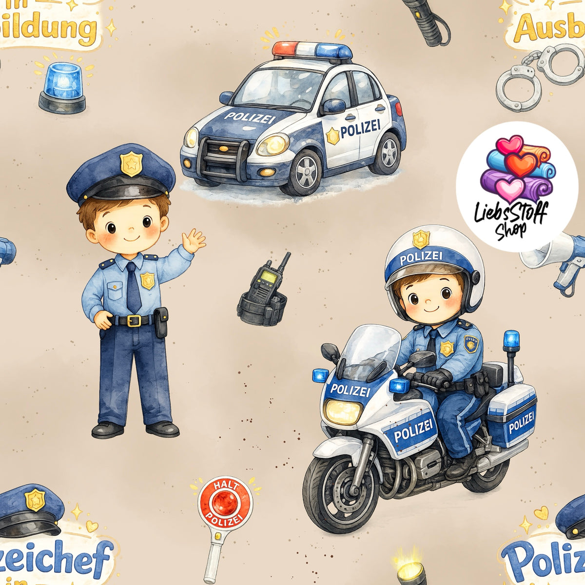 Meterware Stoff Polizeichef Auto Motorrad Farbauswahl