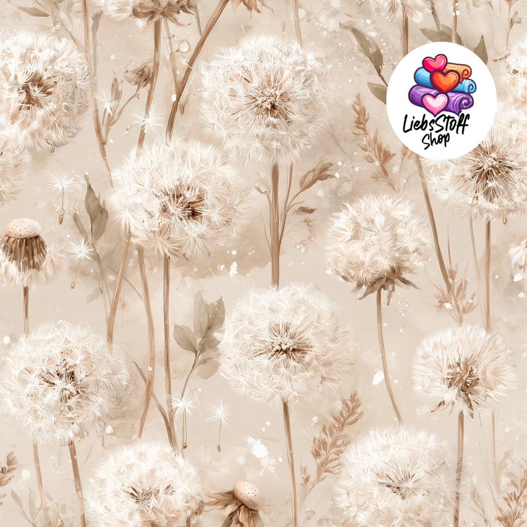 Meterware Stoff Pusteblume beige