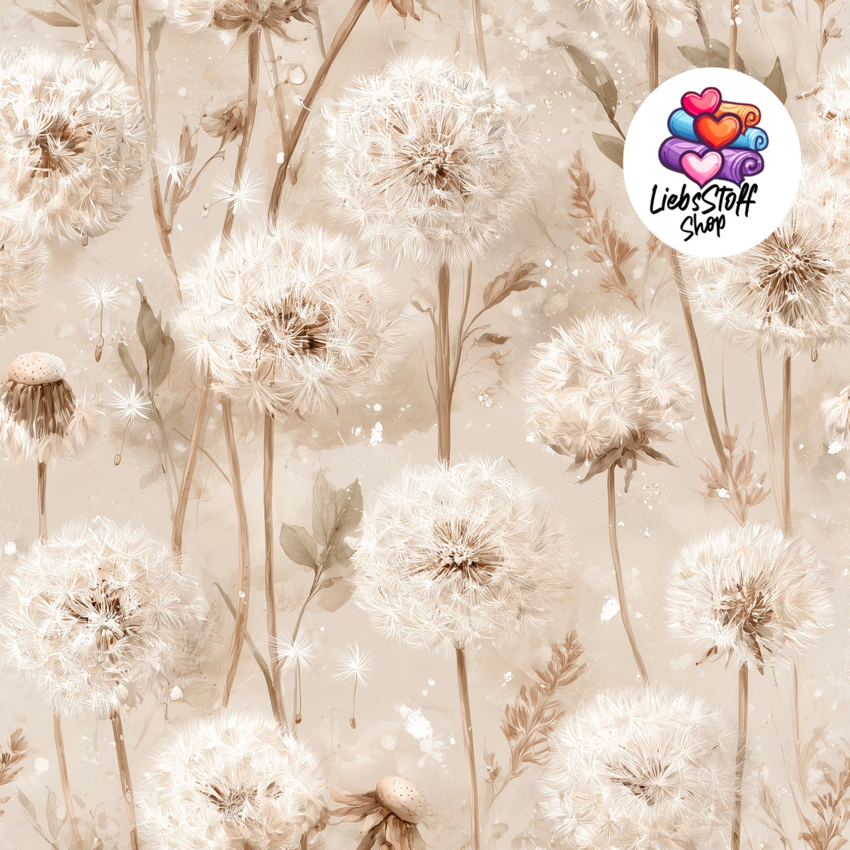Meterware Stoff Pusteblume beige