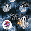 Meterware Stoff Halloween Say Boo Geister