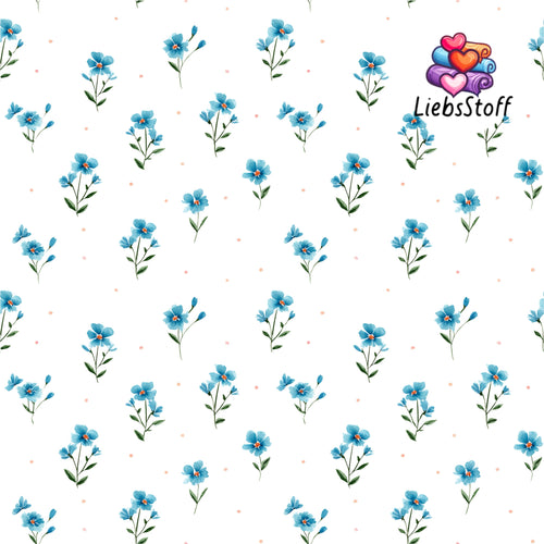 Meterware Kinderstoff Süße blaue Blümchen auf Weiß Jersey spring