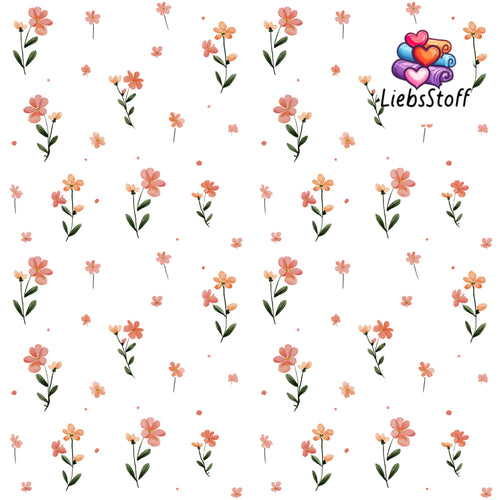 Meterware Kinderstoff Süße orangen Blümchen auf weiß Jersey spring