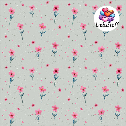 Meterware Kinderstoff Süße rosa Blümchen auf grün Jersey spring