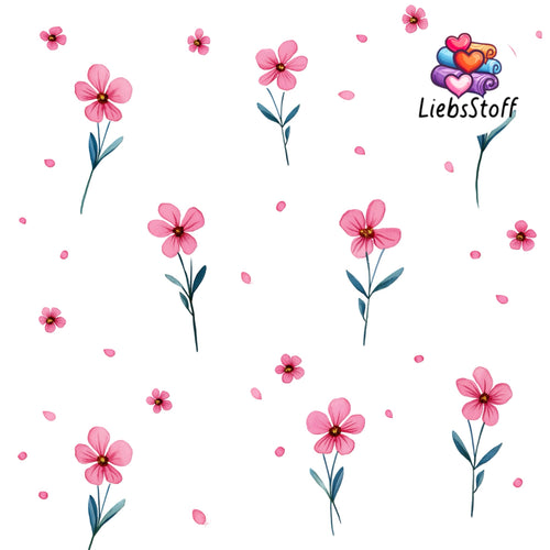 Meterware Bio Kinderstoff süße rosa Blümchen auf weiß Stoff Jersey spring exklusiv Eigenproduktion French Terry Musselin Baumwolle