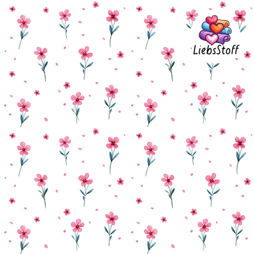 Meterware Kinderstoff Süße rosa Blümchen auf weiß Jersey spring