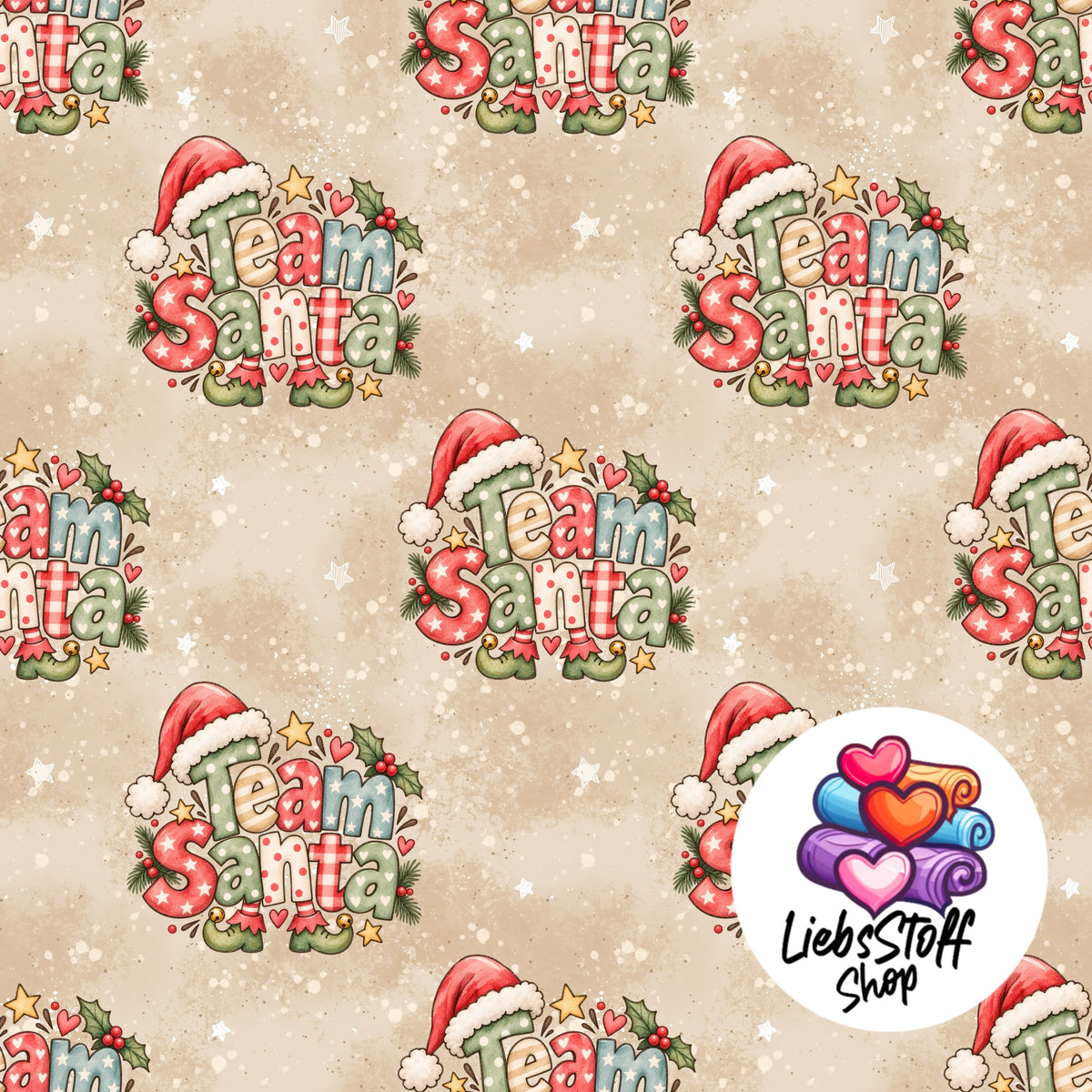 Meterware Stoff Team Santa Weihnachten Farbauswahl
