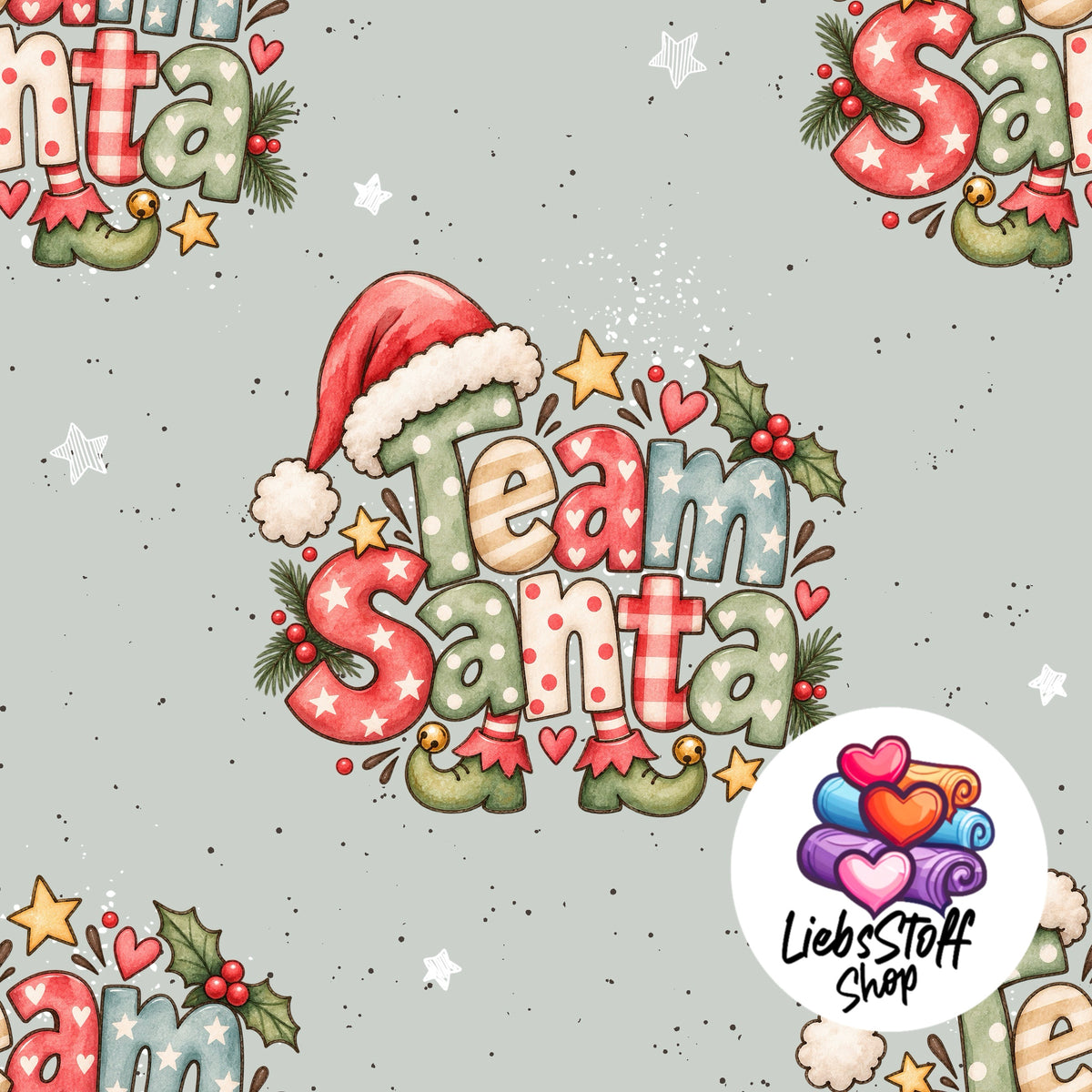 Meterware Stoff Team Santa Weihnachten Farbauswahl