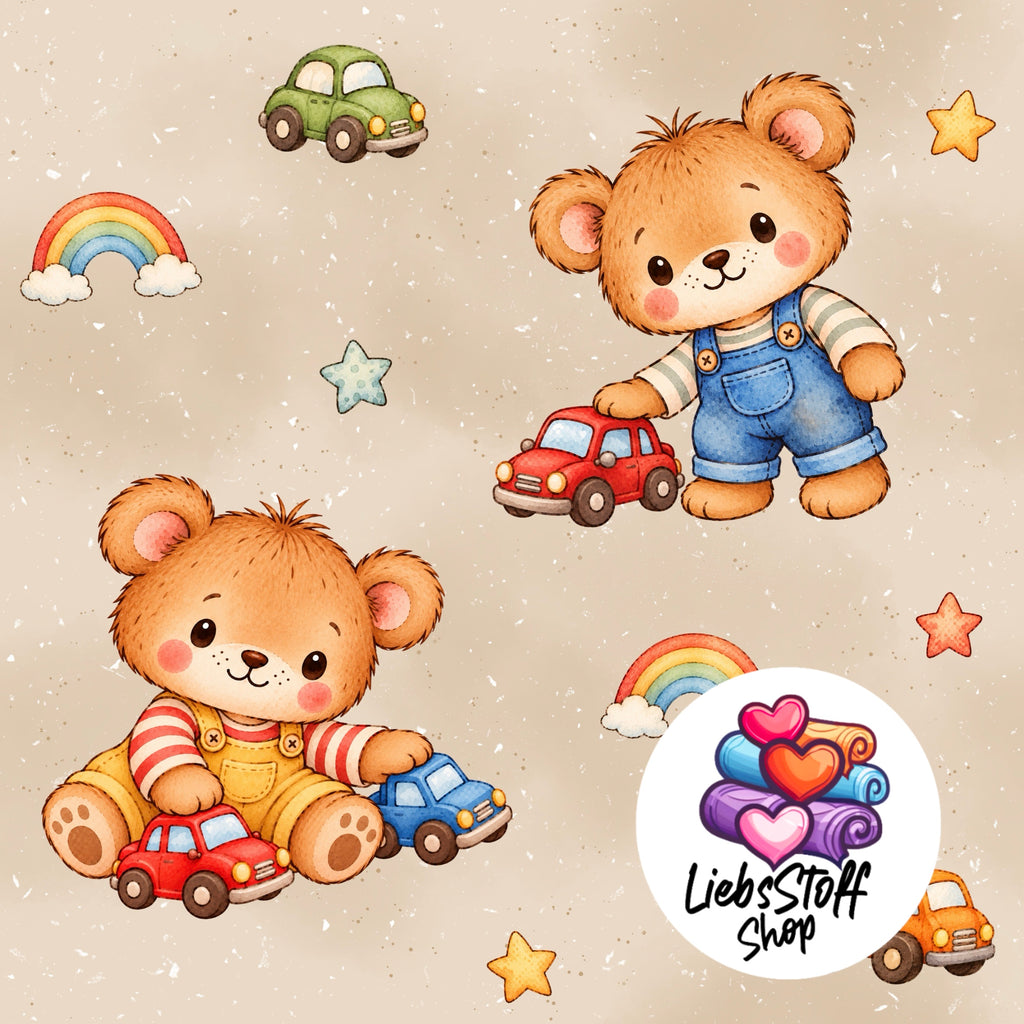Meterware Stoff Teddy mit Autos Farbauswahl