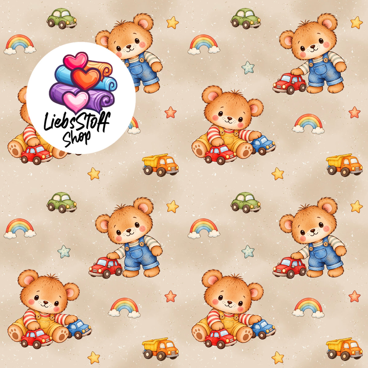 Meterware Stoff Teddy mit Autos Farbauswahl