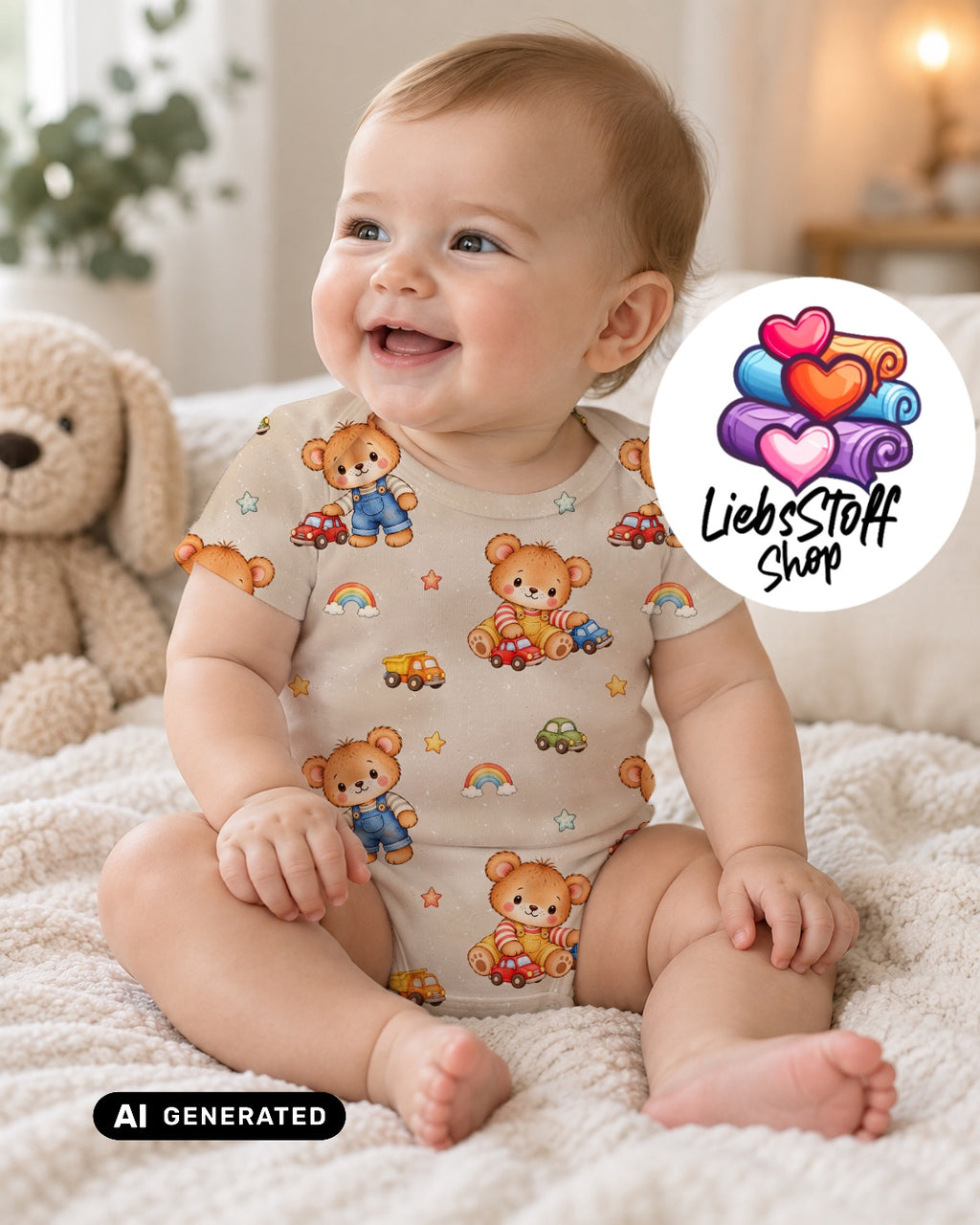 Meterware Stoff Teddy mit Autos Farbauswahl