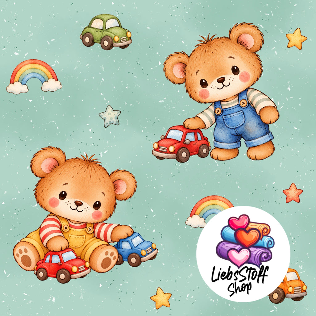 Meterware Stoff Teddy mit Autos Farbauswahl