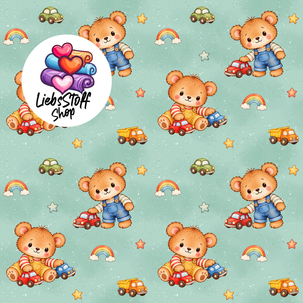 Meterware Stoff Teddy mit Autos Farbauswahl