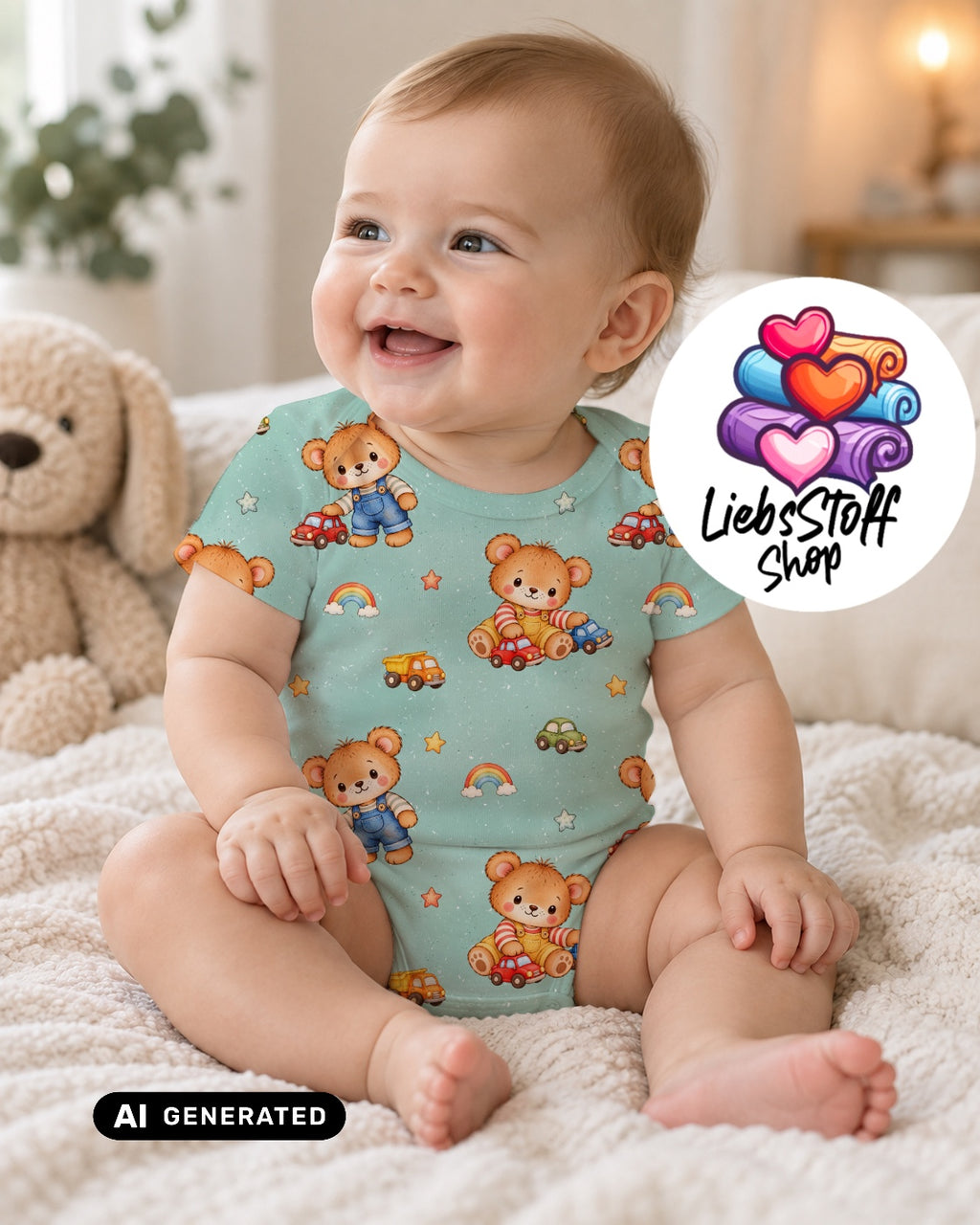 Meterware Stoff Teddy mit Autos Farbauswahl