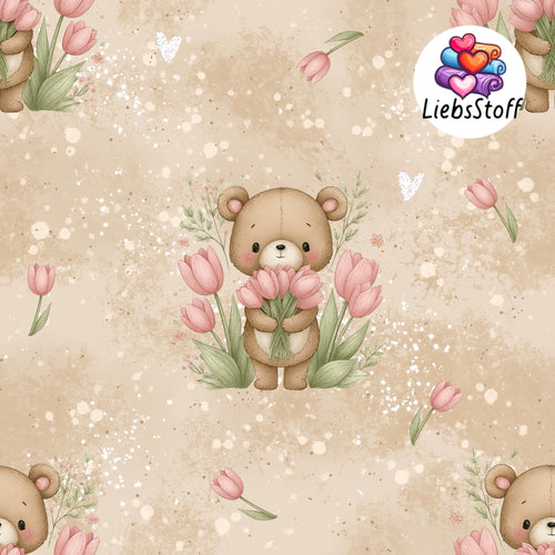 Meterware Kinderstoff Teddy mit Tulpen Jersey Farbauswahl