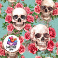 Meterware Stoff Totenkopf in Rosen auf Mini