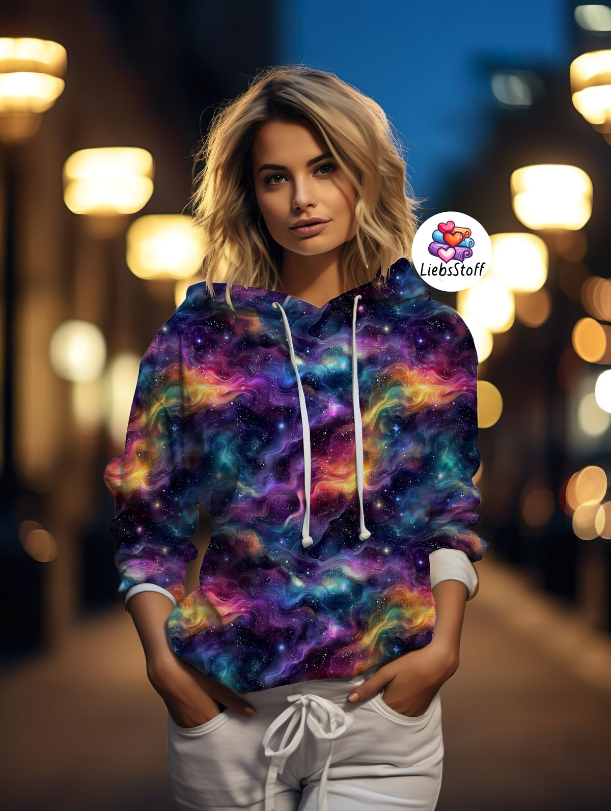 Meterware Stoff Watercolor rainbow Damen
