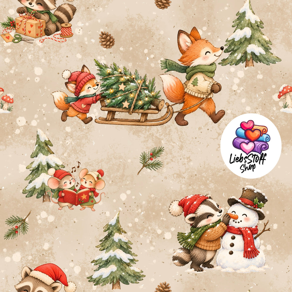Meterware Stoff Tiere Weihnachten Farbauswahl