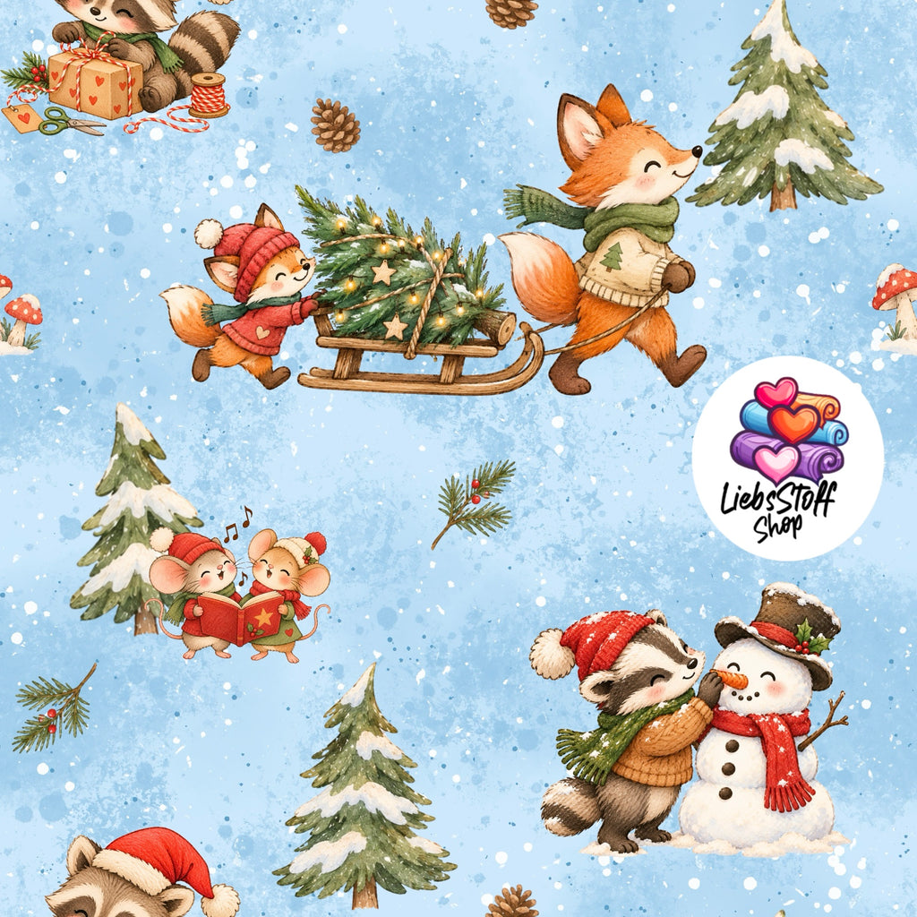 Meterware Stoff Tiere Weihnachten Farbauswahl