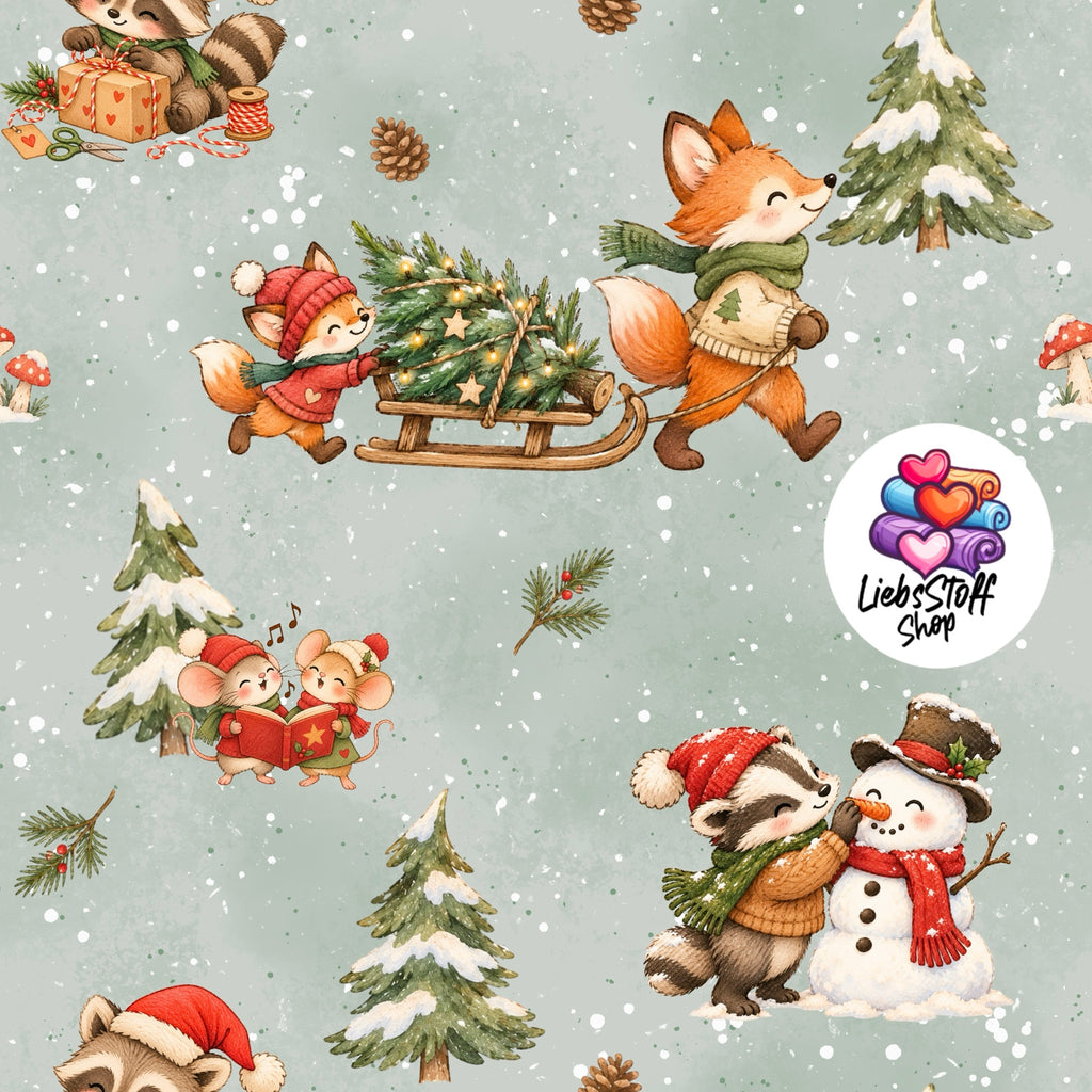 Meterware Stoff Tiere Weihnachten Farbauswahl