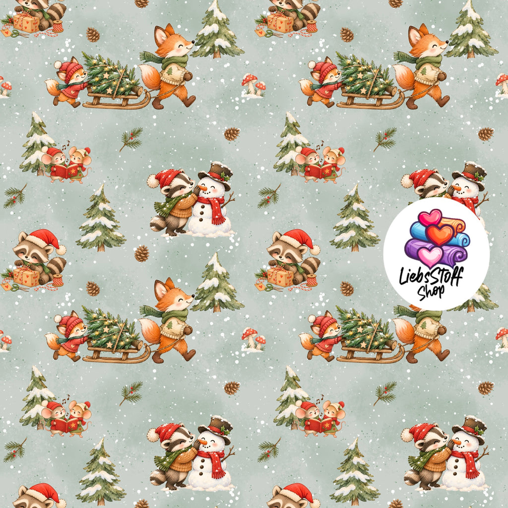 Meterware Stoff Tiere Weihnachten Farbauswahl