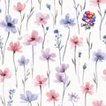 Meterware Stoff Wildblumen auf weiss