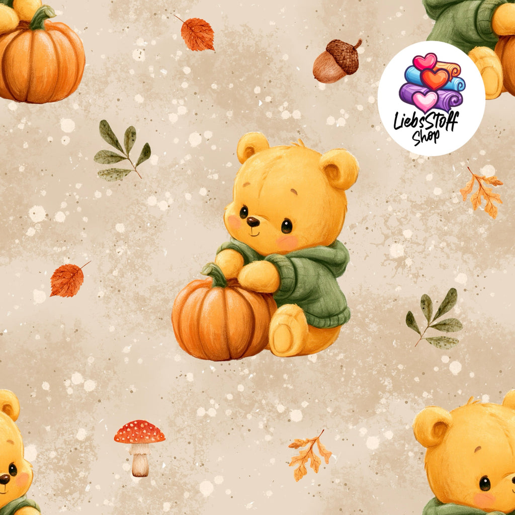 Meterware Stoff Teddy mit Kürbis Farbauswahl