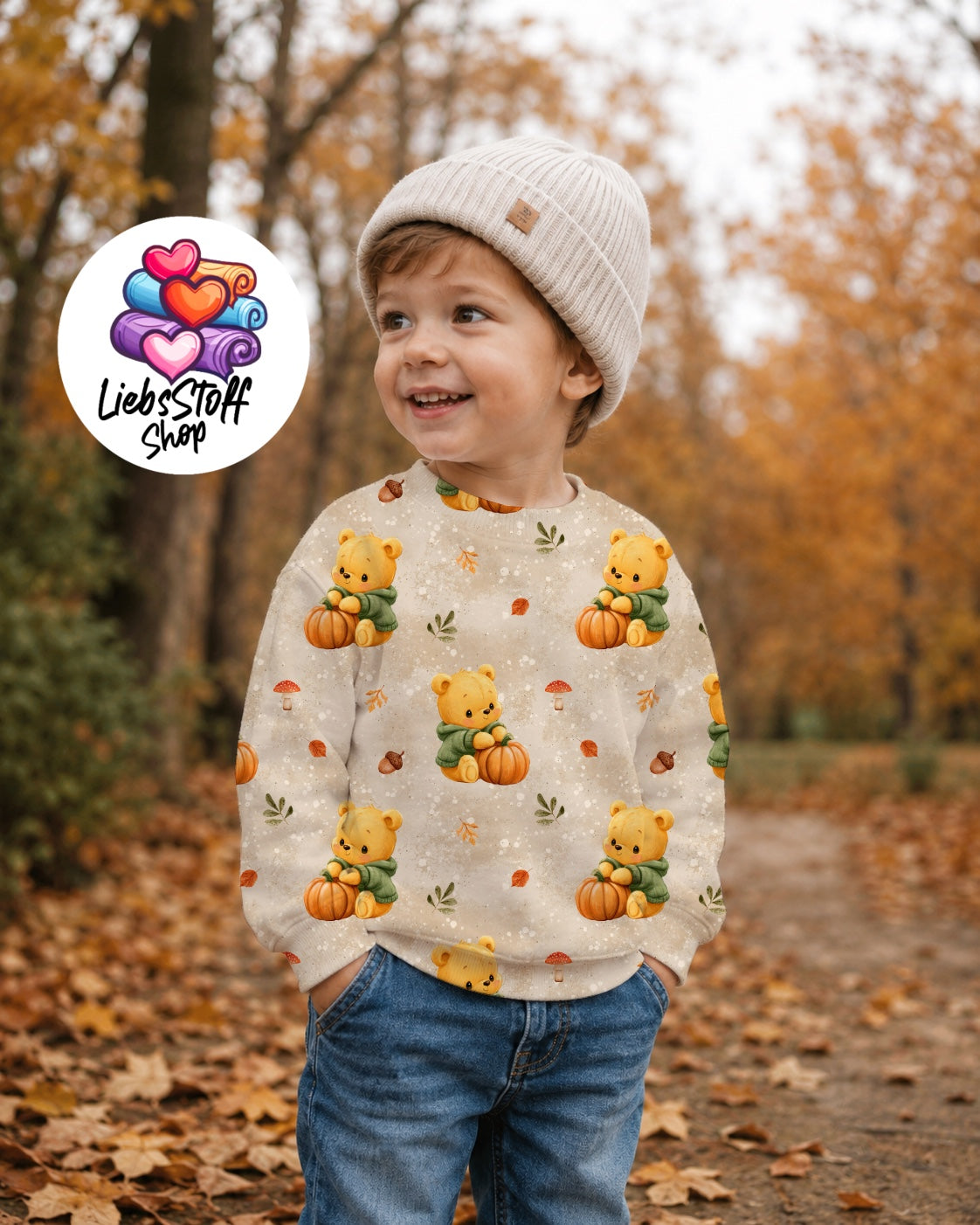 Meterware Stoff Teddy mit Kürbis Farbauswahl