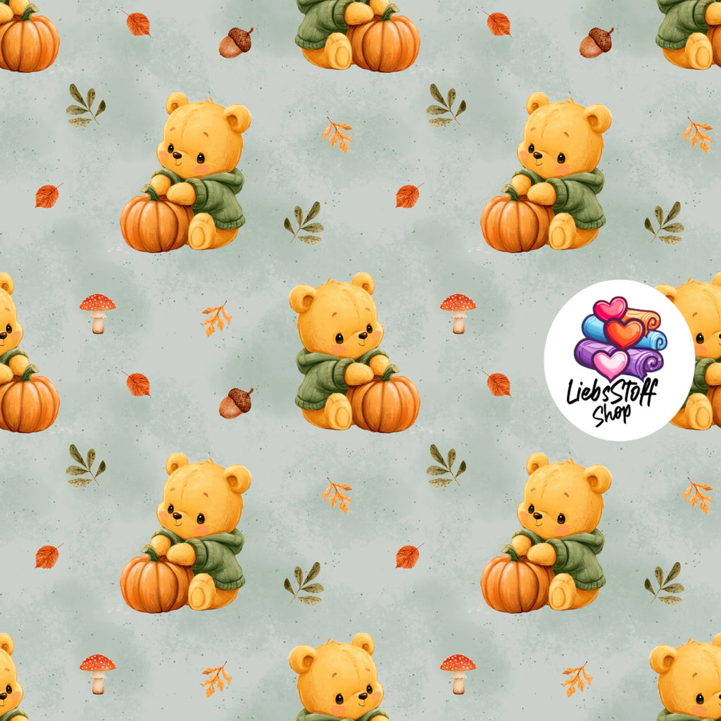 Meterware Stoff Teddy mit Kürbis Farbauswahl