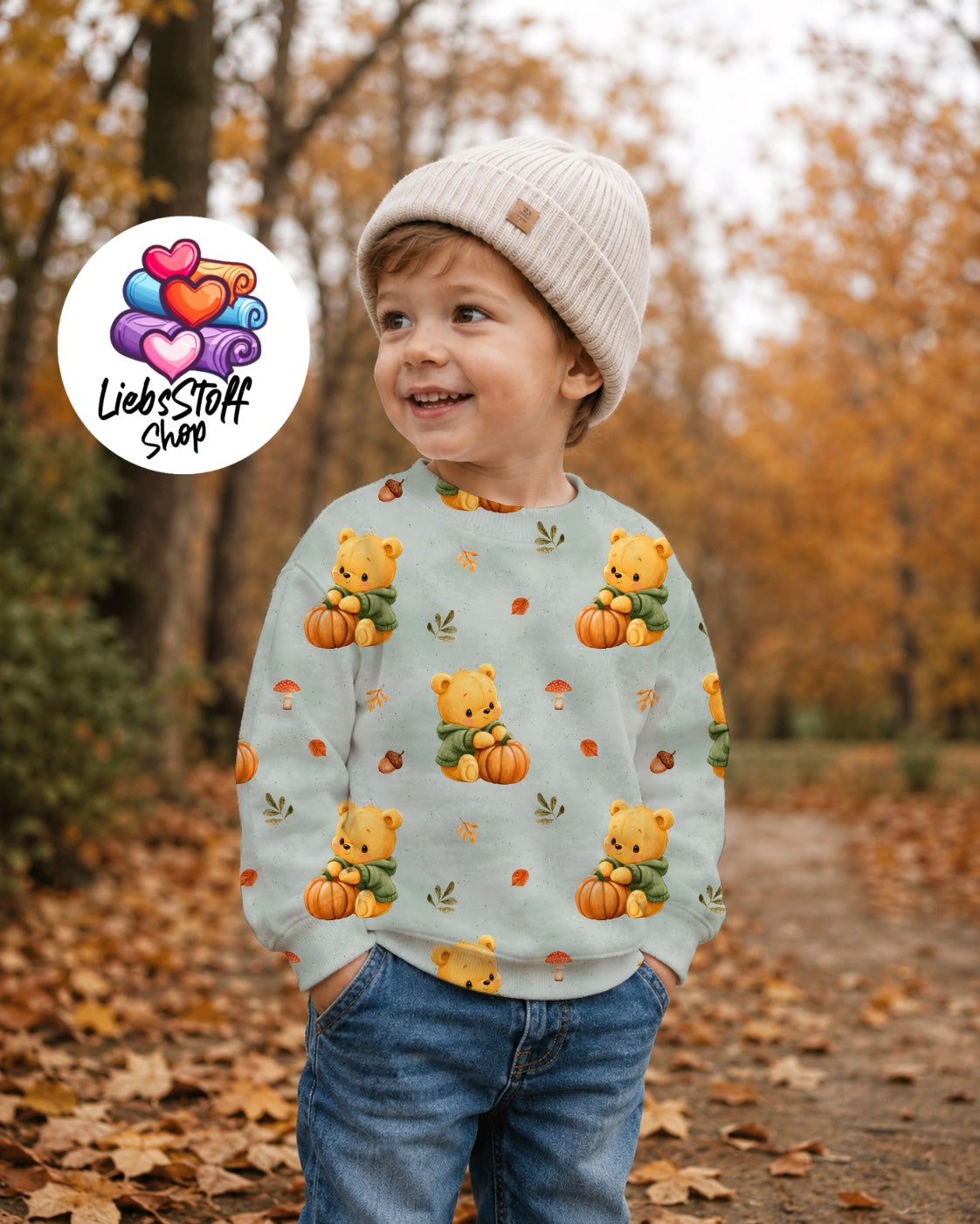 Meterware Stoff Teddy mit Kürbis Farbauswahl