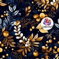 Meterware Stoff Gold Blätter Blumen Watercolor