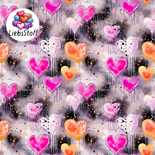 Meterware Kinderstoff Simple Herzchen Herz grau rosa Baby